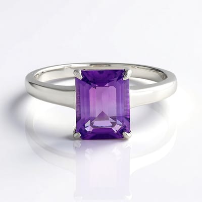 Cavill - 925 Sterling Zilver Ring met 1,86 ct Facetgeslepen Paarse Marokkaanse Amethist - Elegante Platinum Coating Dames Sieraad