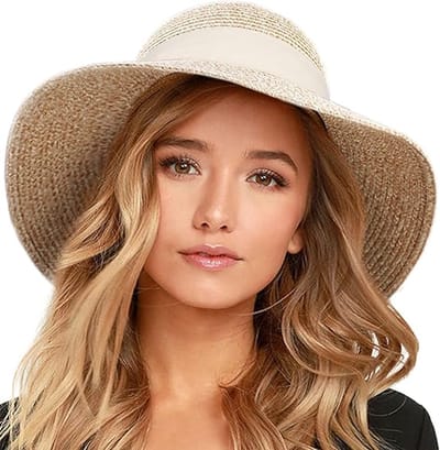 VHV - Zonnehoed Dames - Beige Opvouwbare Strandhoed - Brede Rand Hoed met Kinband voor Reis
