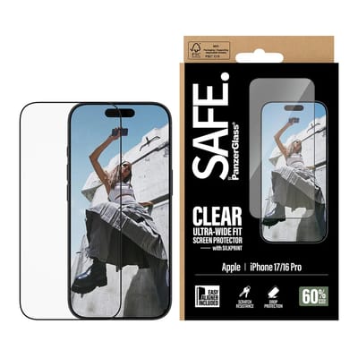 SAFE by PanzerGlass Ultra-Wide Fit Screenprotector met EasyAligner geschikt voor Apple iPhone 17 / 16 Pro