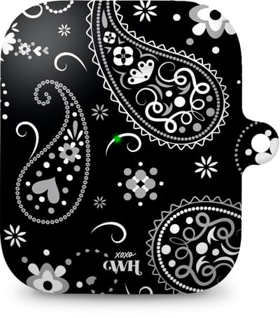 xoxo Wildhearts hoesje geschikt voor Airpods 1/2 - Paisley Dawn Black - Ook als telefoonhoesje verkrijgbaar - schokbestendige case geschikt voor Airpod 1 en 2 - koptelefoon case - Hartjes patroon case bloemen - zwart