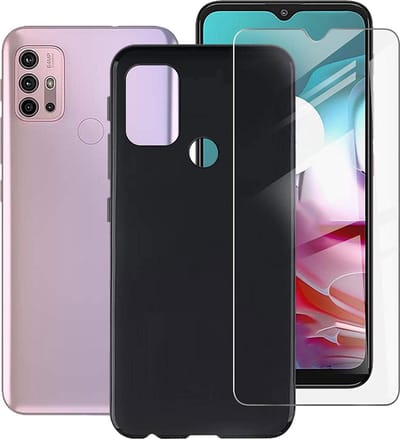 Silicone hoesje zwart met 2 Pack Tempered glas Screen Protector Geschikt voor: Motorola Moto G30 / Moto G20 / Moto G10