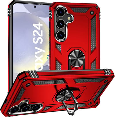 Hoesje Geschikt voor Samsung Galaxy S24 hoesje - Hybrid Armor Anti-Shock hoes - Arara Ringhouder TPU backcover - Rood