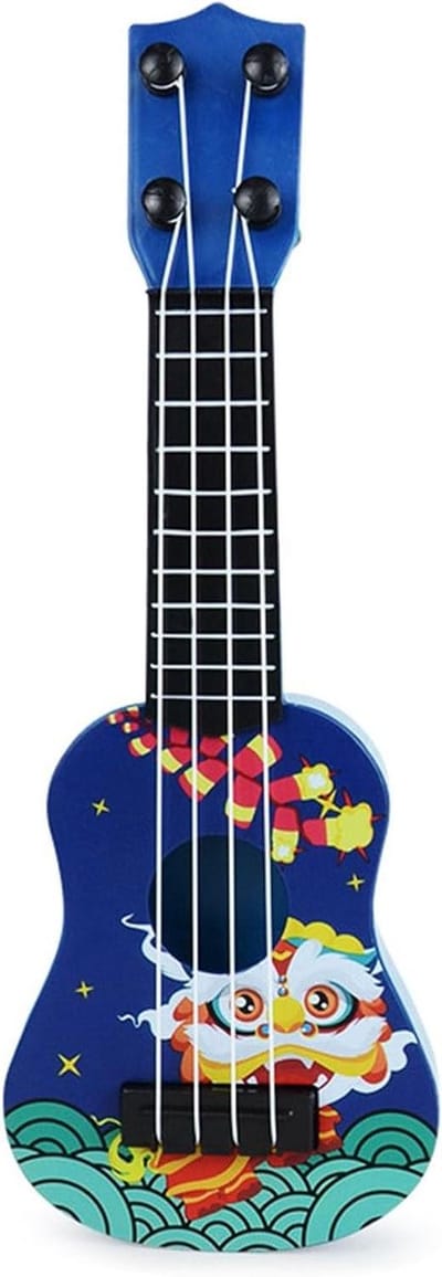 Kinderukelele - Mini ukelele Muziekinstrument - Muziek Leren - Cartoon Leeuw Ontwerp - 25 x 10 x 3 cm - Blauw