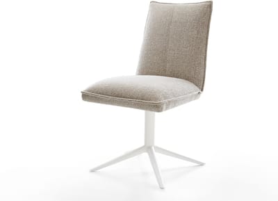 Eetkamerstoel Lelio-Flex kruispoot wit geweven stof beige 360° draaibaar rocker-functie pocketveer kern