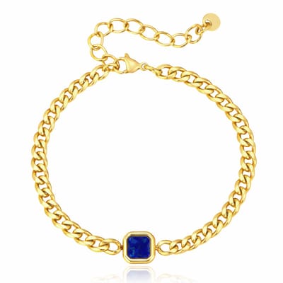Mendes Stalen Schakelarmband Goudkleurig Lapis Lazuli