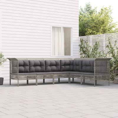 vidaXL - 6-delige - Loungeset - met - kussens - poly - rattan - grijs