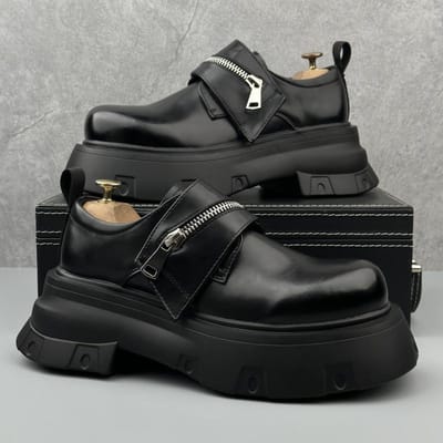Platform Leer Mannen Zwart Casual Trend Veelzijdig Brits Verhogend Grote Kop Sneakers Derby Schoenen 44 gray