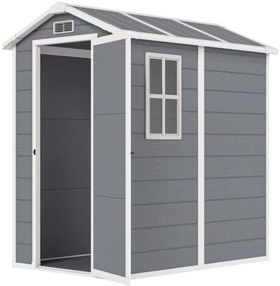 Tuinschuur - 131x186x198 cm - Tuinhuisje met Vloer, Raam, en Afsluitbare Deuren - Gereedschapsschuur - Opslagruimte Tuin - Tuingereedschap Bewaren - Buitenschuren - Tuinberging - Fietsenberging - Tuinhuis - Grijs