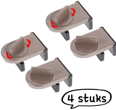 4-delige set - Raamsluiting - Bevestigingsclip voor horramen van aluminiumlegering - Veiligheidsslot voor schuifdeur in de woonkamer - Kindveilige schuifdeurbegrenzer - Lichtbruin