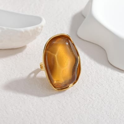 365 Nieuwe Trend Europese Hoge Design Luxe Amber Roestvrij Staal Ring Voor Vrouwen Mode Franse Retro Sieraden Cadeau Accessoires brown