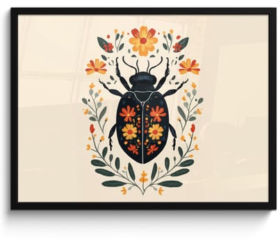 Poster in lijst - Fotolijst 80x60 cm - Posters - Bloemen - Oranje - Planten - Sierlijk - Posterlijst zwart - Decoratie - Wanddecoratie woonkamer - Muurdecoratie slaapkamer