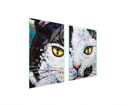 TMK ArtDeko Serie - Glas Fornuis Beschermplaat - 65x52 cm - Kleurig - Motief Kat