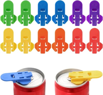 12-delige plastic blikopener - lekvrije blikopener met ringvormige trekker - draagbare blikopener voor bierflessen - eenvoudige dekselopener - geschikt voor cola, bier, frisdranken, frisdrank - rood, groen, blauw, oranje, paars, geel