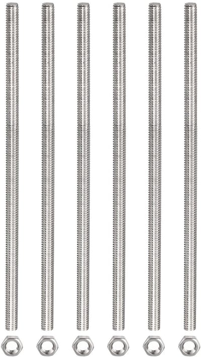 Dailygoods - Schroefdraadstang met 6 Zeskantmoeren van Roestvrij Staal M3 x 300 mm