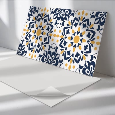 Wallfluent Vinyl Wandpaneel - Bloemenmandalapatroon Zelfklevende Wandbekleding - 120 cm x 60 cm - Geel Vinyl Wandpaneel - 1 stuk - Rechthoekig Wandbekleding Vinyl - Patroon Wandpaneel - Wandpaneel PVC - Wandpaneel Keuken en Badkamer