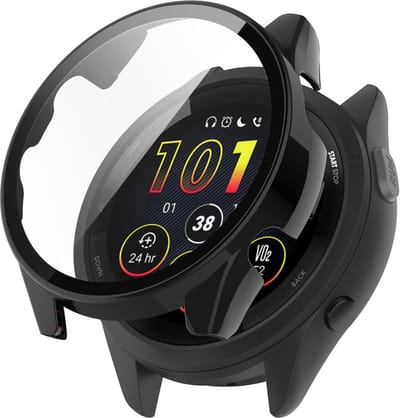Watch case screenprotector - hoesje - gehard glas - geschikt voor Garmin Forerunner 265 S - zwart