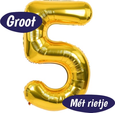 Cijfer Ballonnen - Ballon Cijfer 5 - 70cm Goud - Folie - Opblaas Cijfers - Verjaardag - 5 jaar, 50 jaar, abraham, sarah - Versiering