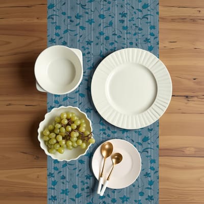 ABAKUHAUS bloementafelloper, eetkamerkeuken rechthoekige decoratieve tafelloper, 40 x 180 cm, lichte leisteenblauwe zeeblauwe