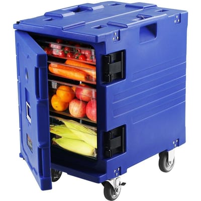 Porte-plats isotherme, Boîte chaude de 82 Qt pour la restauration, Porte-boîtes alimentaires en LLDPE avec boucle monobloc, Chauffe-plats à chargement frontal avec poignées, Fin