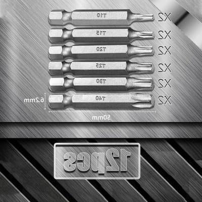Complete Torx Bit Set van 12 Stuks, Lange 50 mm Vervangbits voor Schroeven (T10, T15, T20, T25, T30, T40) - Ideaal voor Klussen en Onderhoud