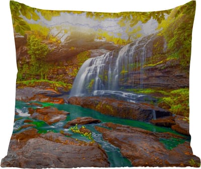 Tuinkussen - Natuur - Waterval - Planten - Bomen - Zon - 40x40 cm - Weerbestendig