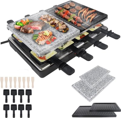 QORA® Gourmetstel 8 personen - Gourmetstellen - Gourmet - Zwart - 12cm x 38cm x 12cm