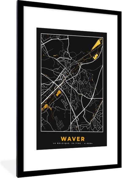 Fotolijst incl. Poster - Plattegrond - Waver - Kaart - Goud - Stadskaart - 60x90 cm - Posterlijst