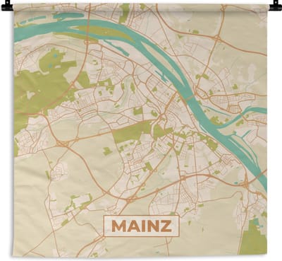 Wandkleed - Wanddoek - Plattegrond - Mainz - Vintage - Kaart - Stadskaart - 180x180 cm - Wandtapijt