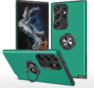 Telefoonhoesje Met Vingerring & Magneet voor Telefoohouders - Hoesje Geschikt voor: Samsung Galaxy S23 Ultra - Anti-drop harde cover - Groen
