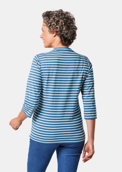 Sportief gestreept shirt in lang model - koningsblauw / gebroken wit / gestreept - Gr. 54 van Goldner Fashion