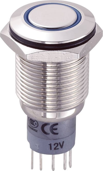 TRU COMPONENTS 701857 LAS2GQF-11E/B/12V/N/P Vandalismebestendige druktoets 250 V/AC 3 A 1x aan/(aan) Moment Blauw IP67