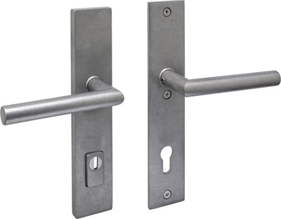 Intersteel SKG3 veiligheidsbeslag rechthoekig 250x50mm kruk/kruk Jura met veerconstructie profielcilindergat 92mm met kerntrekbeveiliging rvs getrommeld