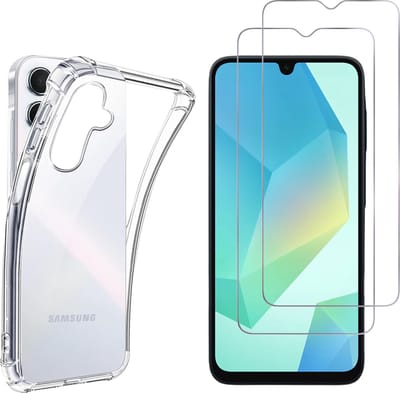 Hoesje voor Samsung Galaxy A16 4G / A16 5G backcover Shockproof siliconen Transparant en 2 stuks Screenprotector Gehard Glas