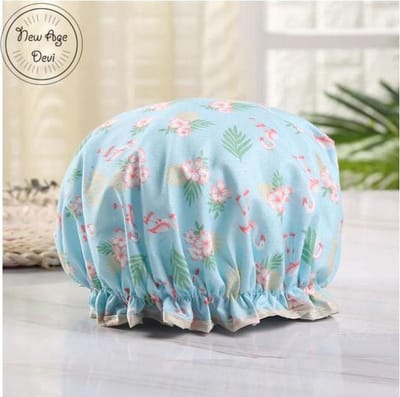 2  x Dikke Douche muts - Shower Cap - light Blue and Pink Flamingo - Waterdicht - BadMuts - Dubbele Laag - Douchemuts Haar Cover Bedekking - Vrouwen Benodigdheden DoucheCap Badkamer Accessoires