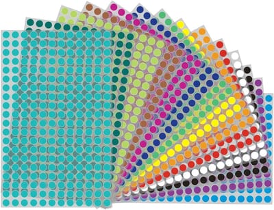 Kleurige 6mm Punt Stickers, 6300 Stuks Ronde Plak Dots, Zelfklevende Labels voor Kantoor en School, 14 Kleuren en 14 Vellen voor Organisatie en Codering