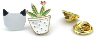 Set Sierspelden – Planten & Kat – Pins – Natuur & Dierenvriend – 2 stuks