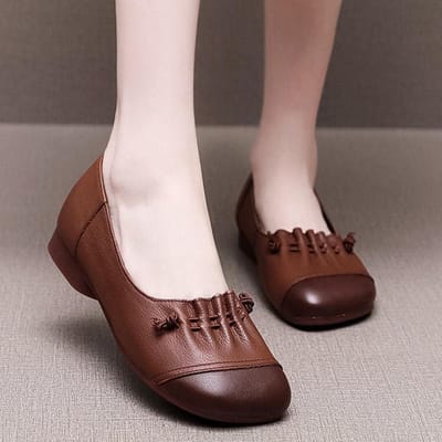 Comfortabele zachte leren werkschoenen Zachte zool Vier seizoenen enkele schoenen Dames antislip leren schoenen 41 donkerbruine kleur