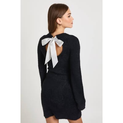 boohoo Dames Bow Back Detail Super Soft Knitted Mini Dress | Black | Maat: Small