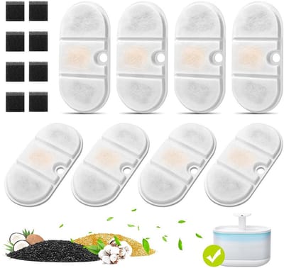 Drinkfontein Filters Navulling - Actieve Kool & PP Katoen - Verwijdert Haar/Chloor/Geur/Zware Metalen -drietraps racetrack filterpatronen en filterkatoen - Geschikt voor Katten & Honden - Drinkfilter - Fontein - Navulling -18x9x1cm - 8 Sets