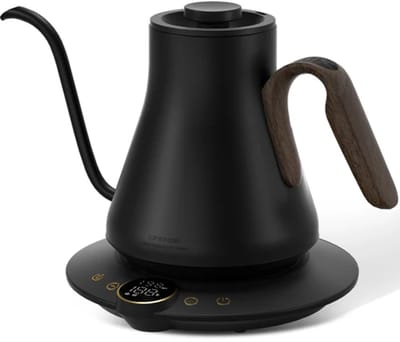 Cocinare Flow B9 Black Walnut (Zwart met Houtlook) – Gooseneck Waterkoker met Temperatuurregeling – 1500W – Digitaal Display – Pour Over Koffie Ketel – 0.9L RVS met Warmhoudfunctie