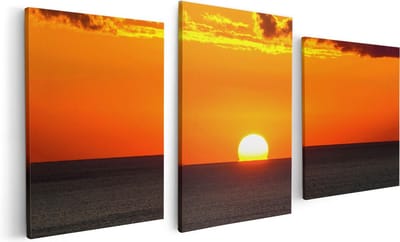 Artaza Canvas Schilderij Drieluik Oranje Zonsondergang In De Oceaan - 120x60 - Foto Op Canvas - Canvas Print