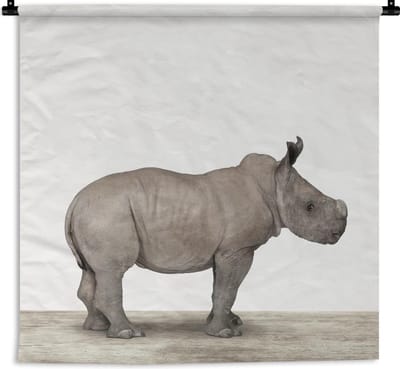 Wandkleed Animalprintshop - Neushoorntje dierenprint kinderkamer Wandkleed katoen 60x60 cm - Wandtapijt met foto