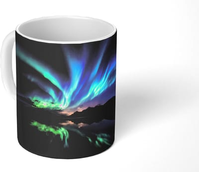 Mok - Koffiemok - Noorderlicht - Kleurrijk - Bergmeer - Mokken - 350 ML - Beker - Koffiemokken - Theemok