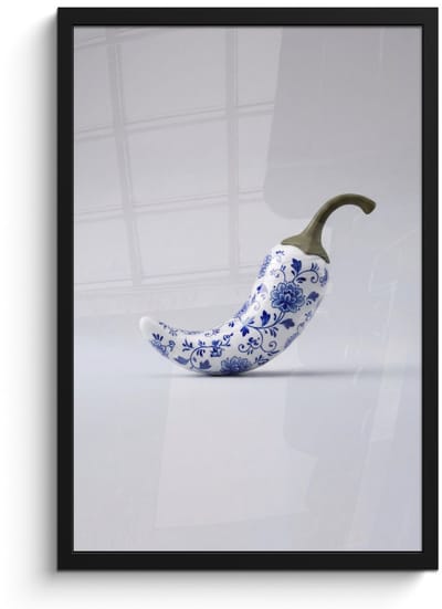 Poster in lijst - Fotolijst 40x60 cm - Posters - Chilipeper - Keramiek - Blauw - Posterlijst zwart - Decoratie - Wanddecoratie woonkamer - Muurdecoratie slaapkamer