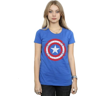 Marvel Dames/Dames Avengers Captain America Gekrast Schild Katoenen T-Shirt (Koningsblauw)