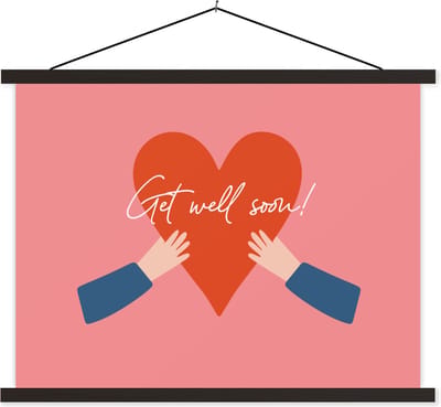 Posterhanger incl. Poster 40x30 cm - Schoolplaat - Beterschap - Quotes - Roze - Arm - Textielposter - Zwarte latten
