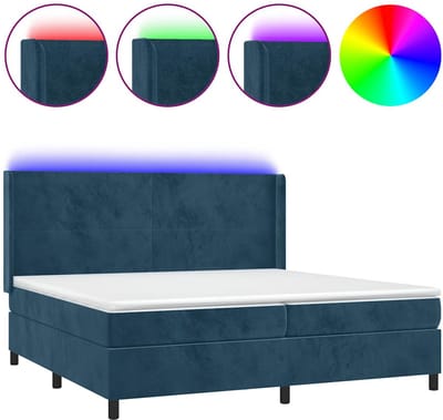 vidaXL - Boxspring - met - matras - en - LED - fluweel - donkerblauw - 200x200 - cm