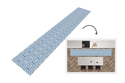 Keukenloper 300x50 cm - Keukenmat vinyl Cirkel - Blauw - Patroon - Keukenmatten loper - Keuken vloerkleed tapijt
