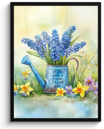 Poster in lijst - Fotolijst 50x70 cm - Posters - Lavendelbloemen - Quote - Gieter - Posterlijst zwart - Decoratie - Wanddecoratie woonkamer - Muurdecoratie slaapkamer