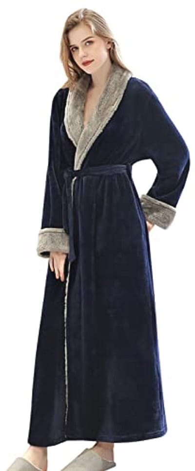 Dames Badjas Lange Robe Microvezel Volledige Lengte Loungewear Koraal Winter Warm Zacht en Fluffy met Sjaalkraag en Zakken M L XL